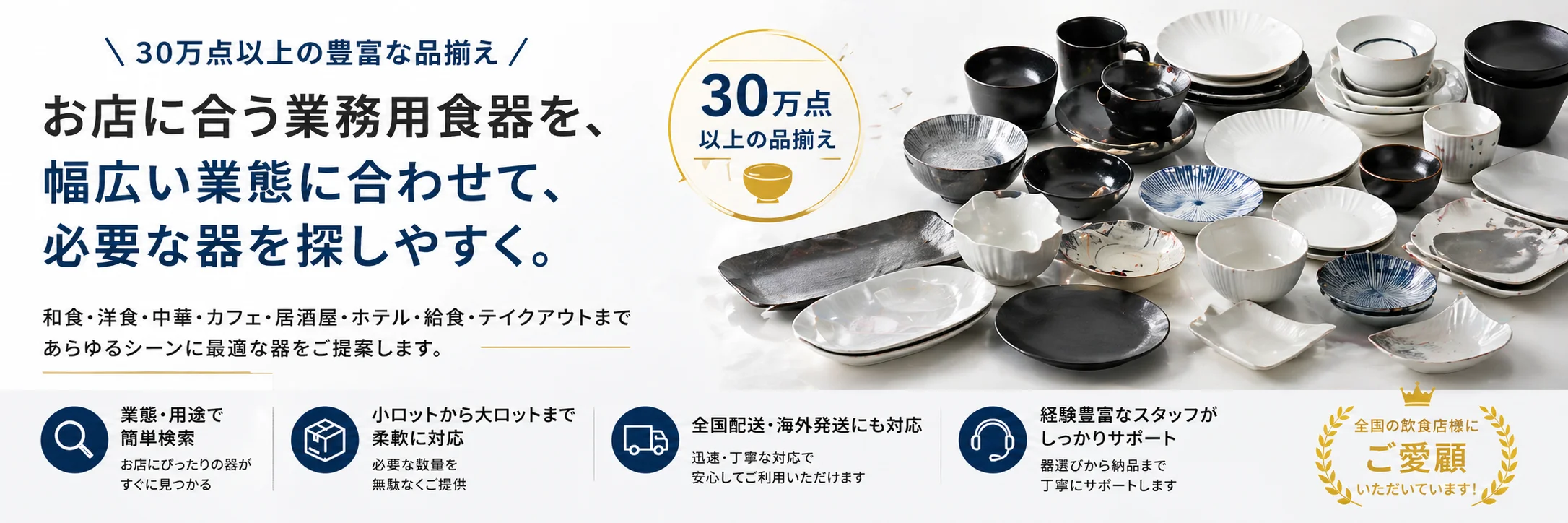 業務用食器を一覧しやすいトップビジュアル