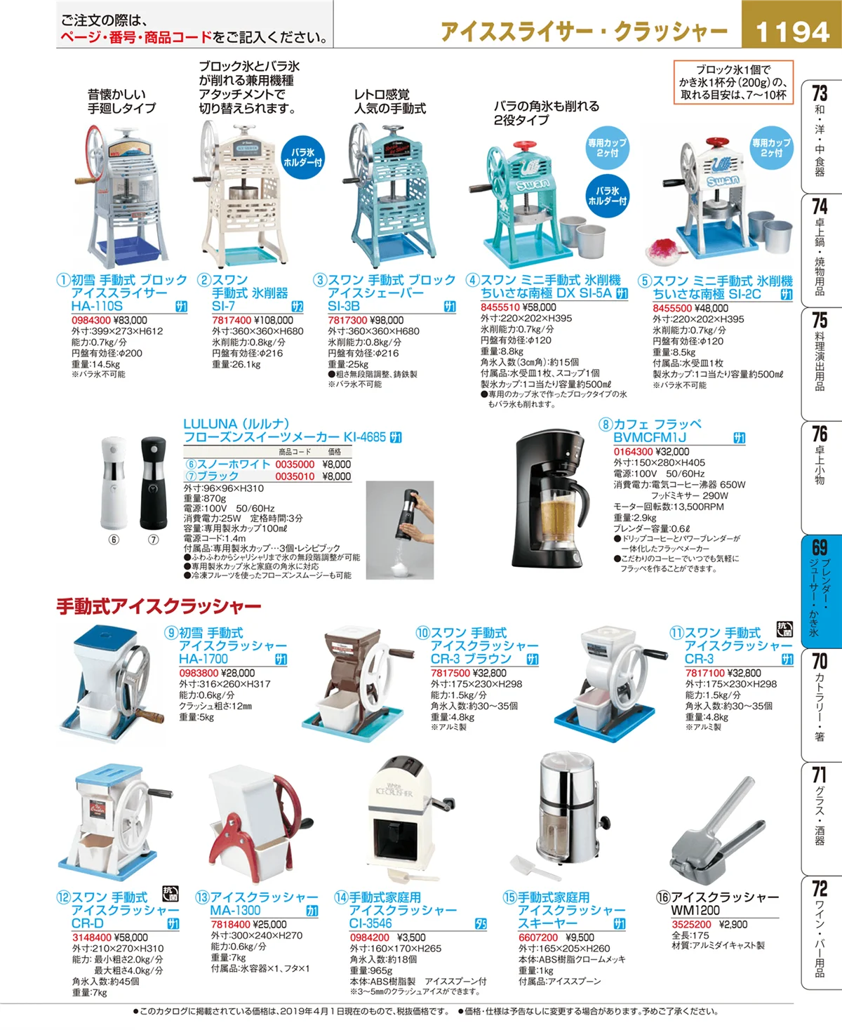 EBM業務用厨房用品カタログvol.19・ページ番号1194・ブレンダー・ジューサー・かき氷