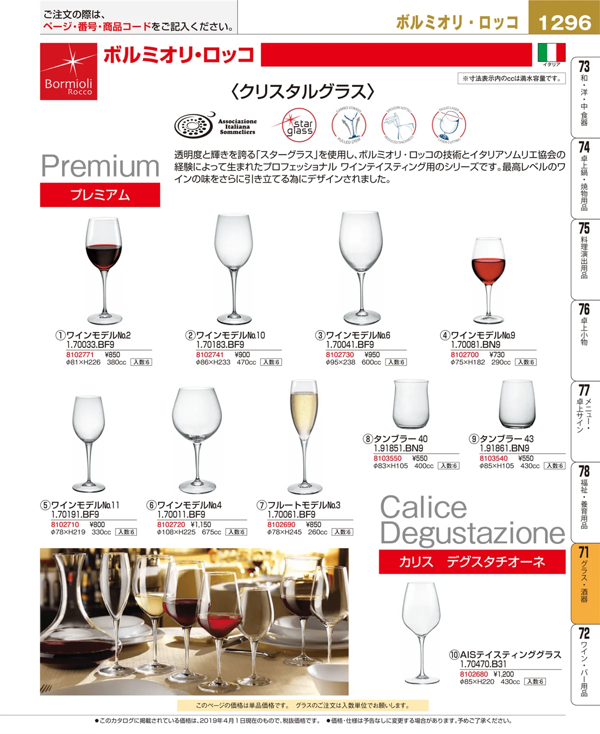 EBM業務用厨房用品カタログvol.19・ページ番号1296・グラス・酒器