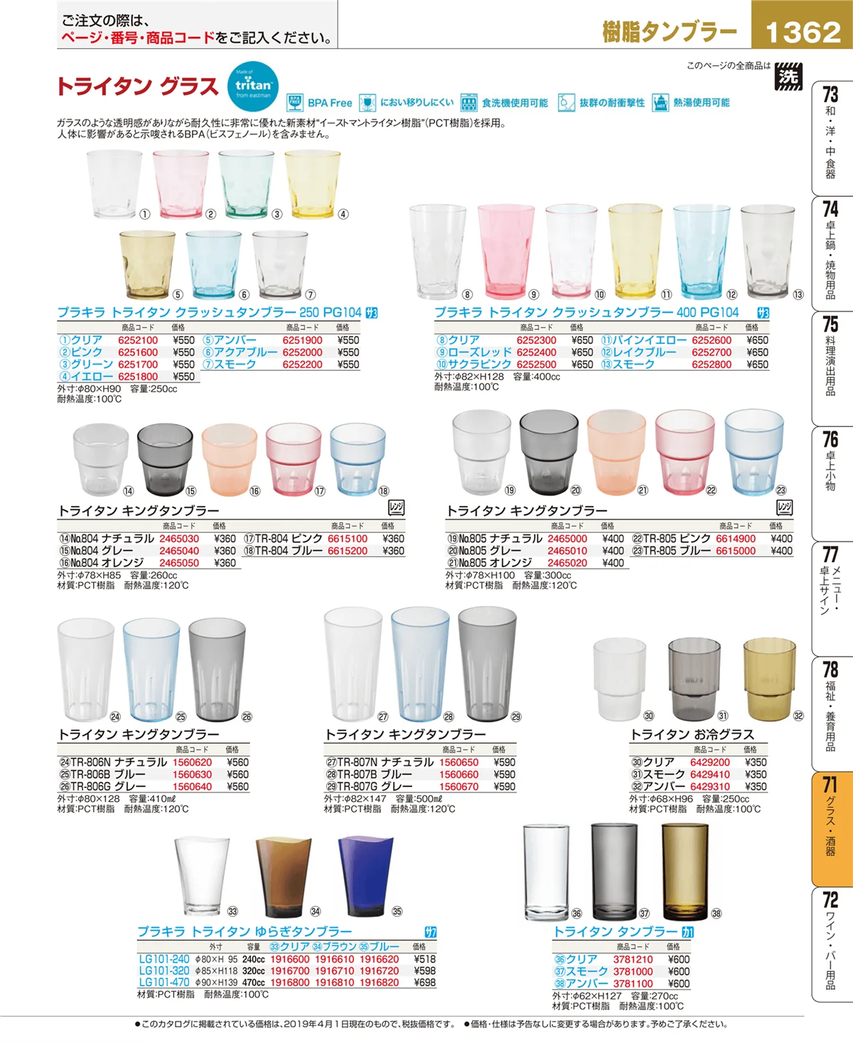 EBM業務用厨房用品カタログvol.19・ページ番号1362・グラス・酒器