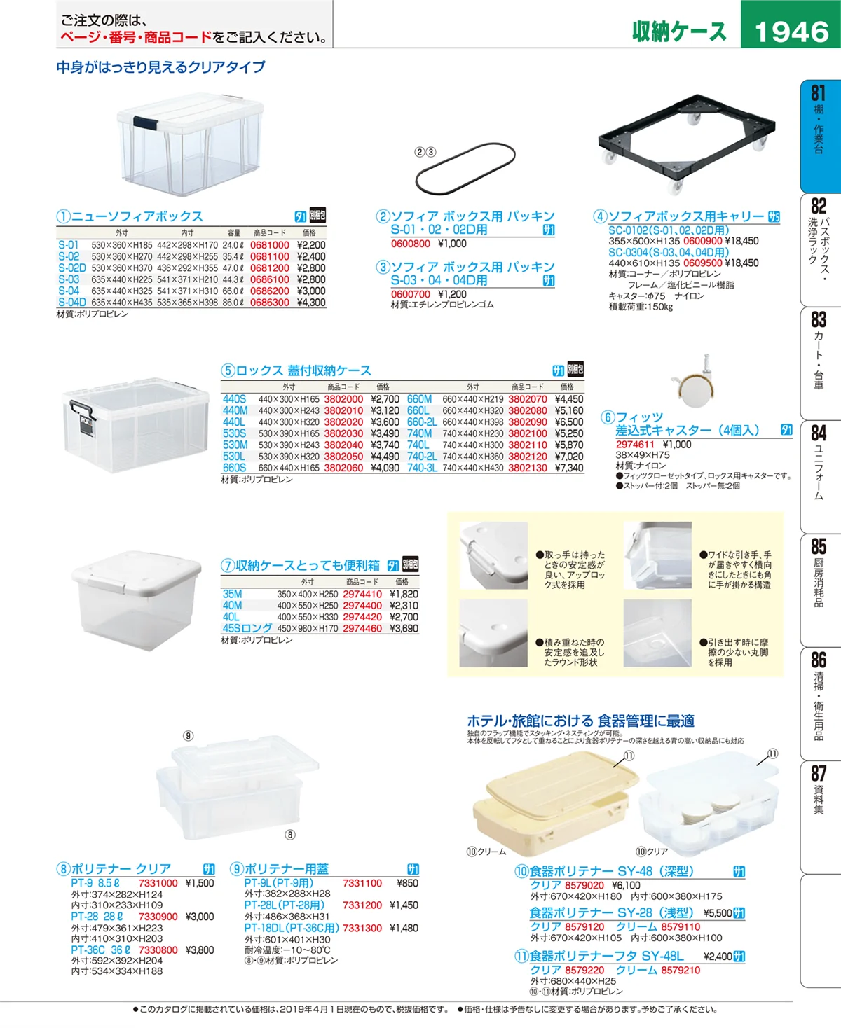 EBM業務用厨房用品カタログvol.19・ページ番号1946・棚・作業台