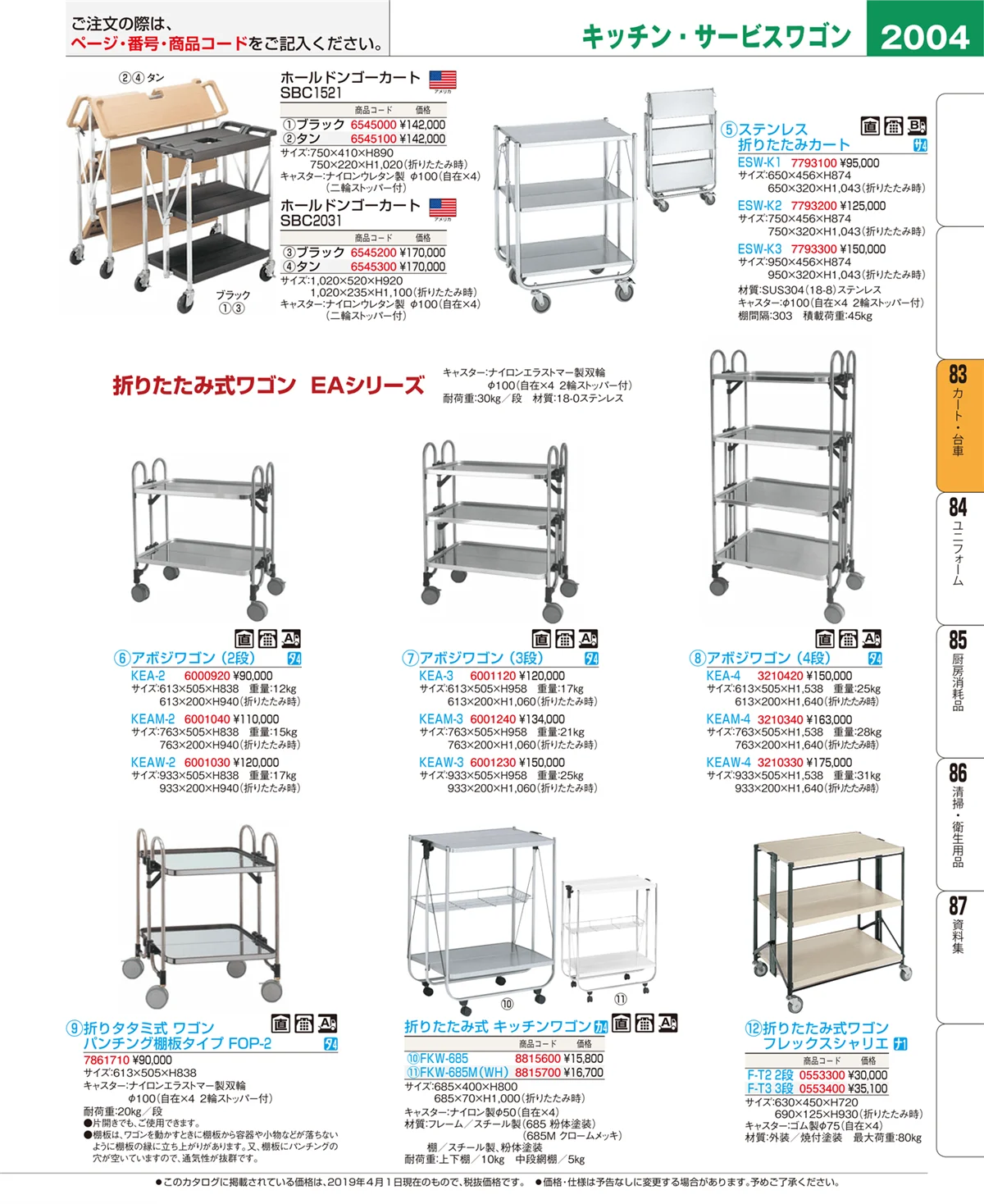 EBM業務用厨房用品カタログvol.19・ページ番号2004・カート・台車