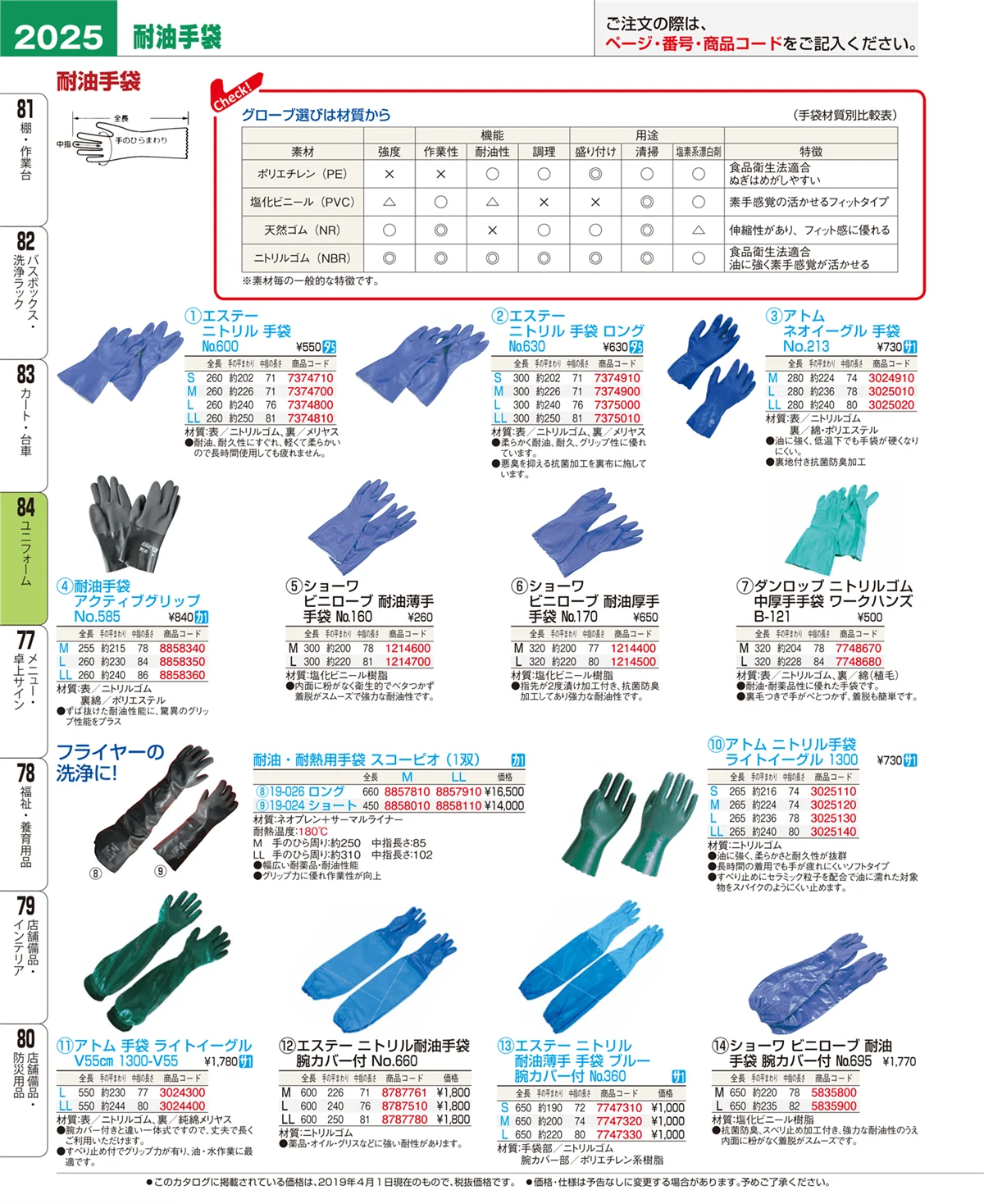 EBM業務用厨房用品カタログvol.19・ページ番号2025・ユニフォーム