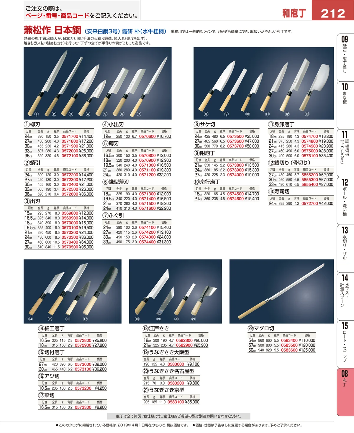 EBM業務用厨房用品カタログvol.19・ページ番号212・ホテルパン・ガストロノームパン