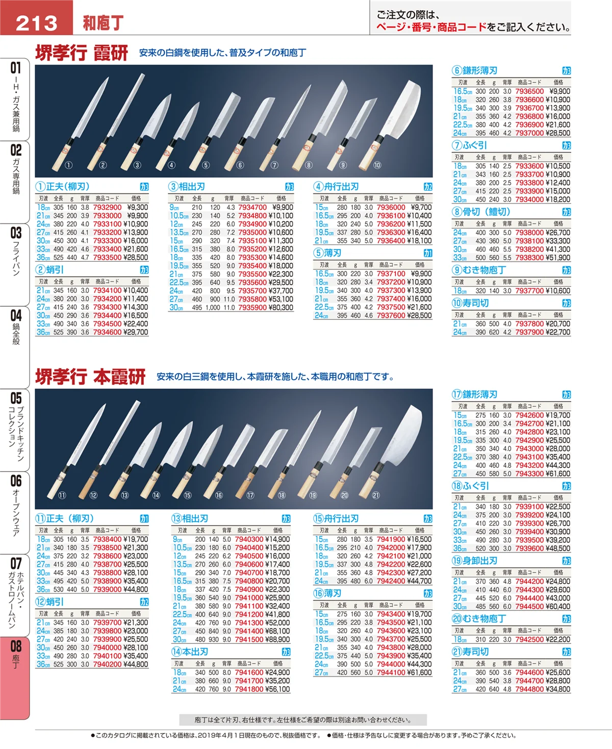 EBM業務用厨房用品カタログvol.19・ページ番号213・ホテルパン・ガストロノームパン