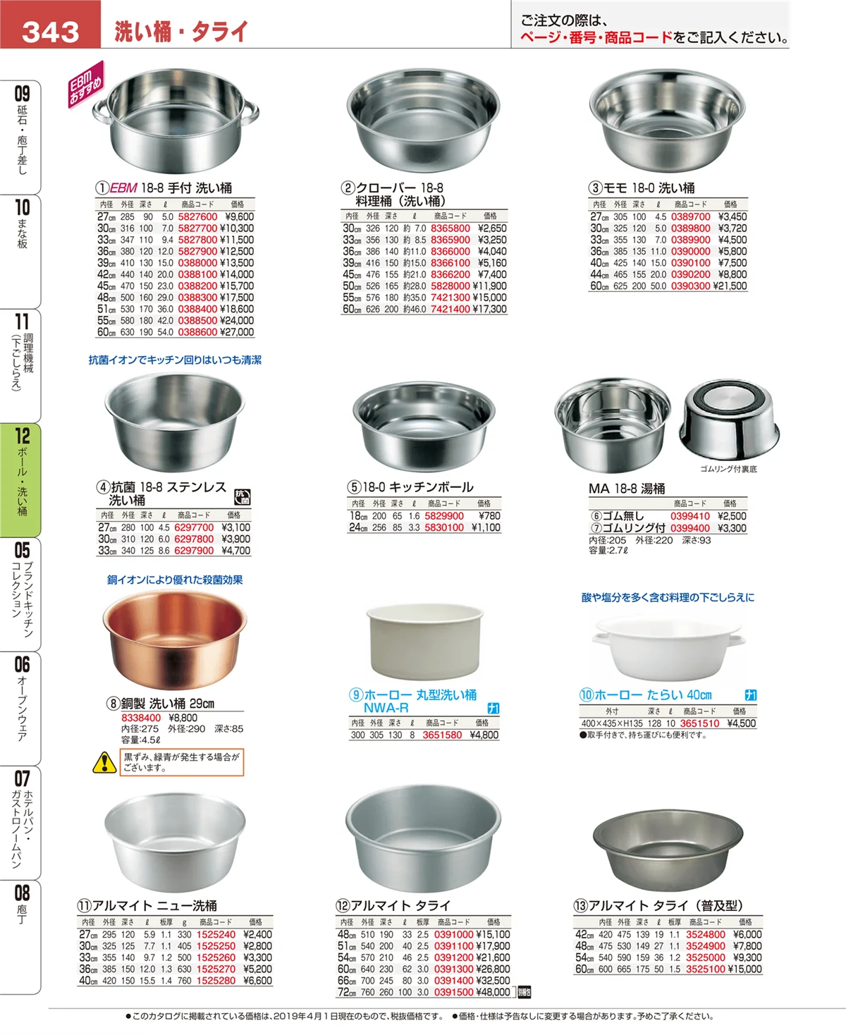 EBM業務用厨房用品カタログvol.19・ページ番号343・調理機械（下ごしらえ）