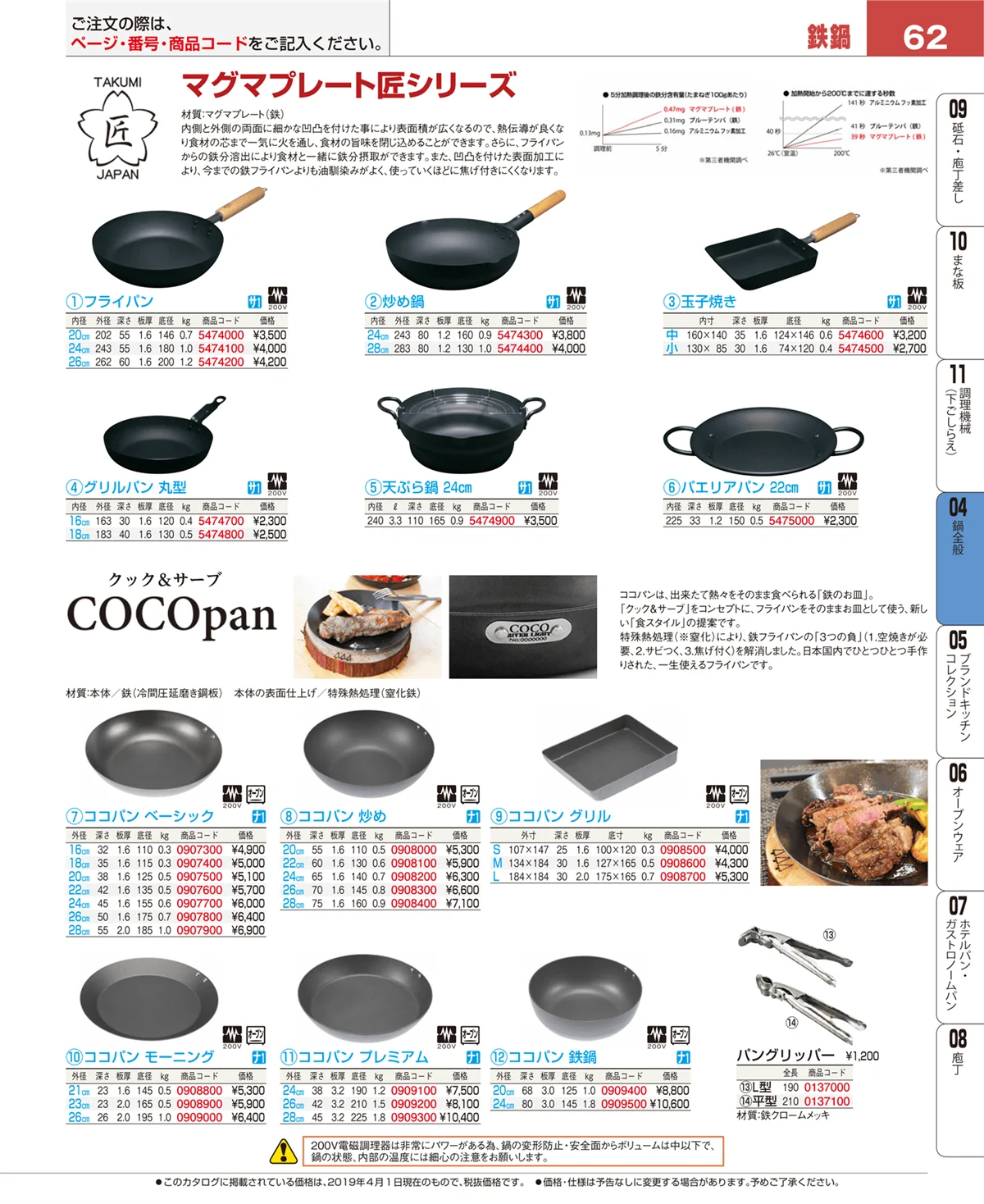 EBM業務用厨房用品カタログvol.19・ページ番号62・フライパン