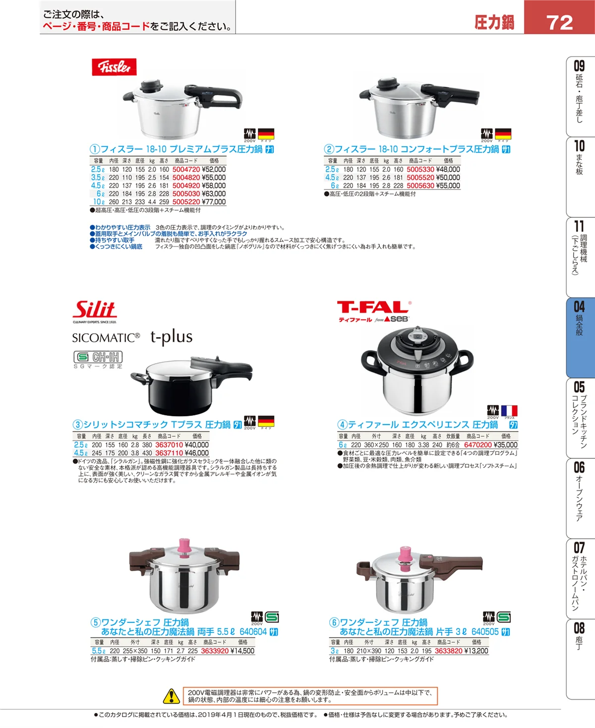 EBM業務用厨房用品カタログvol.19・ページ番号72・フライパン