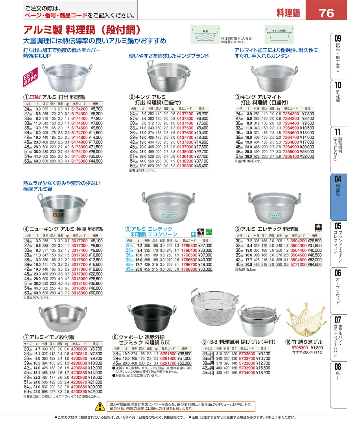 EBM業務用厨房用品カタログvol.19・ページ番号76・フライパン