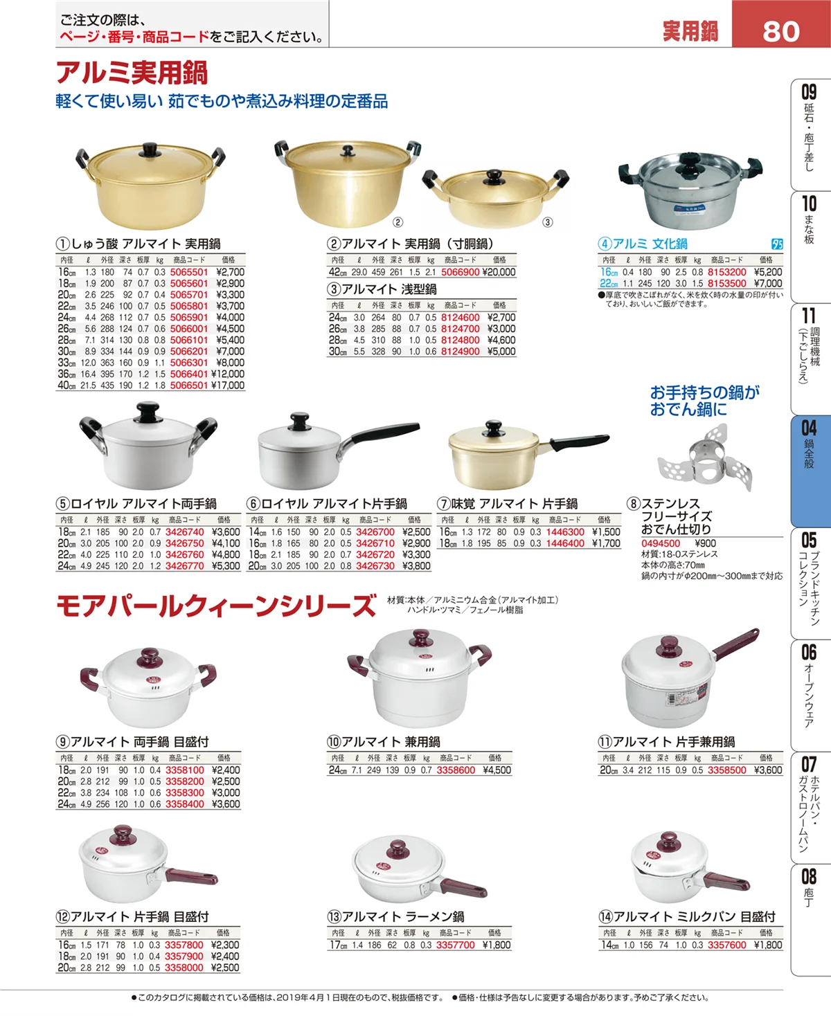 EBM業務用厨房用品カタログvol.19・ページ番号80・フライパン