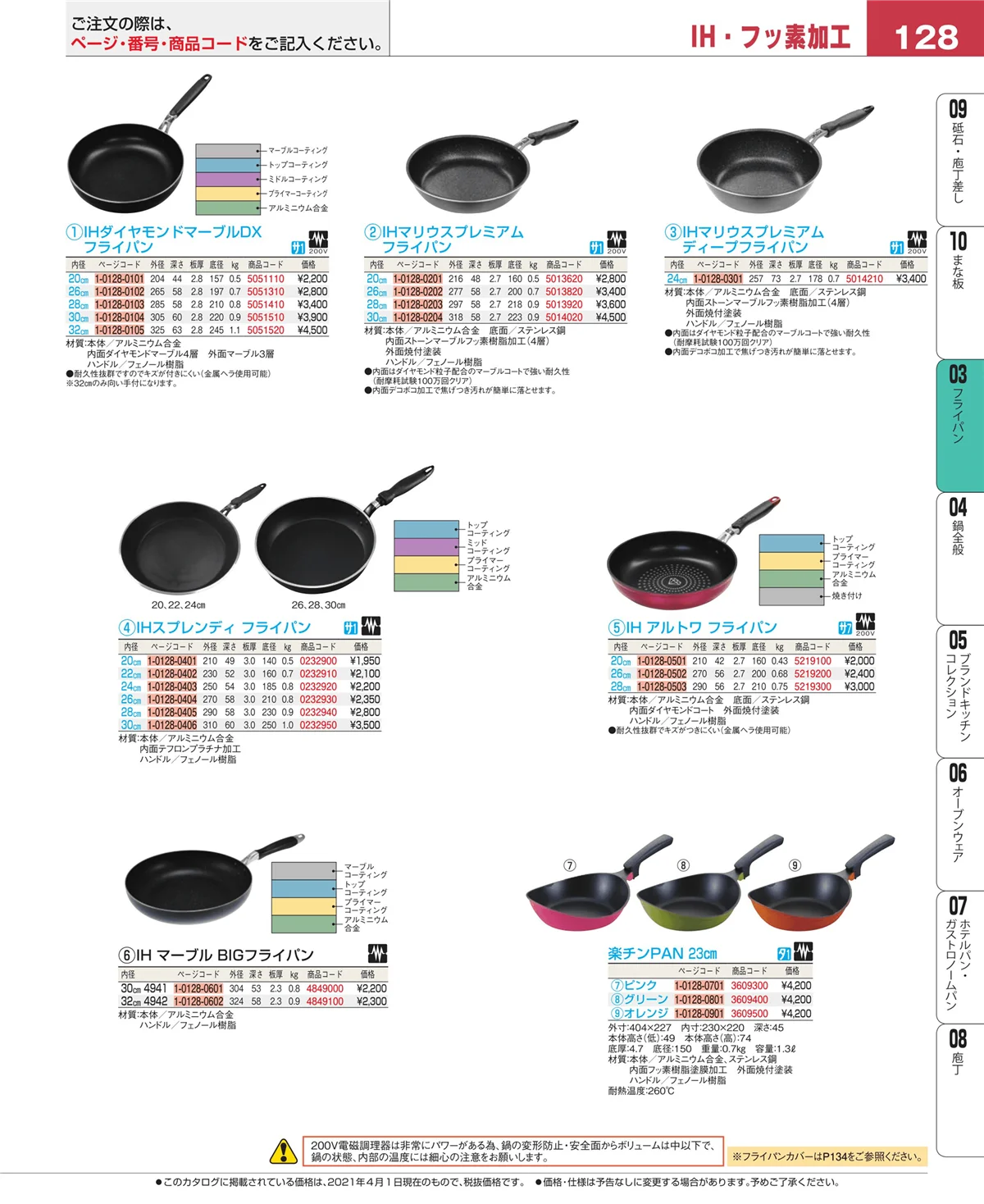 EBM業務用厨房用品カタログvol.21・ページ番号128・ガス専用鍋