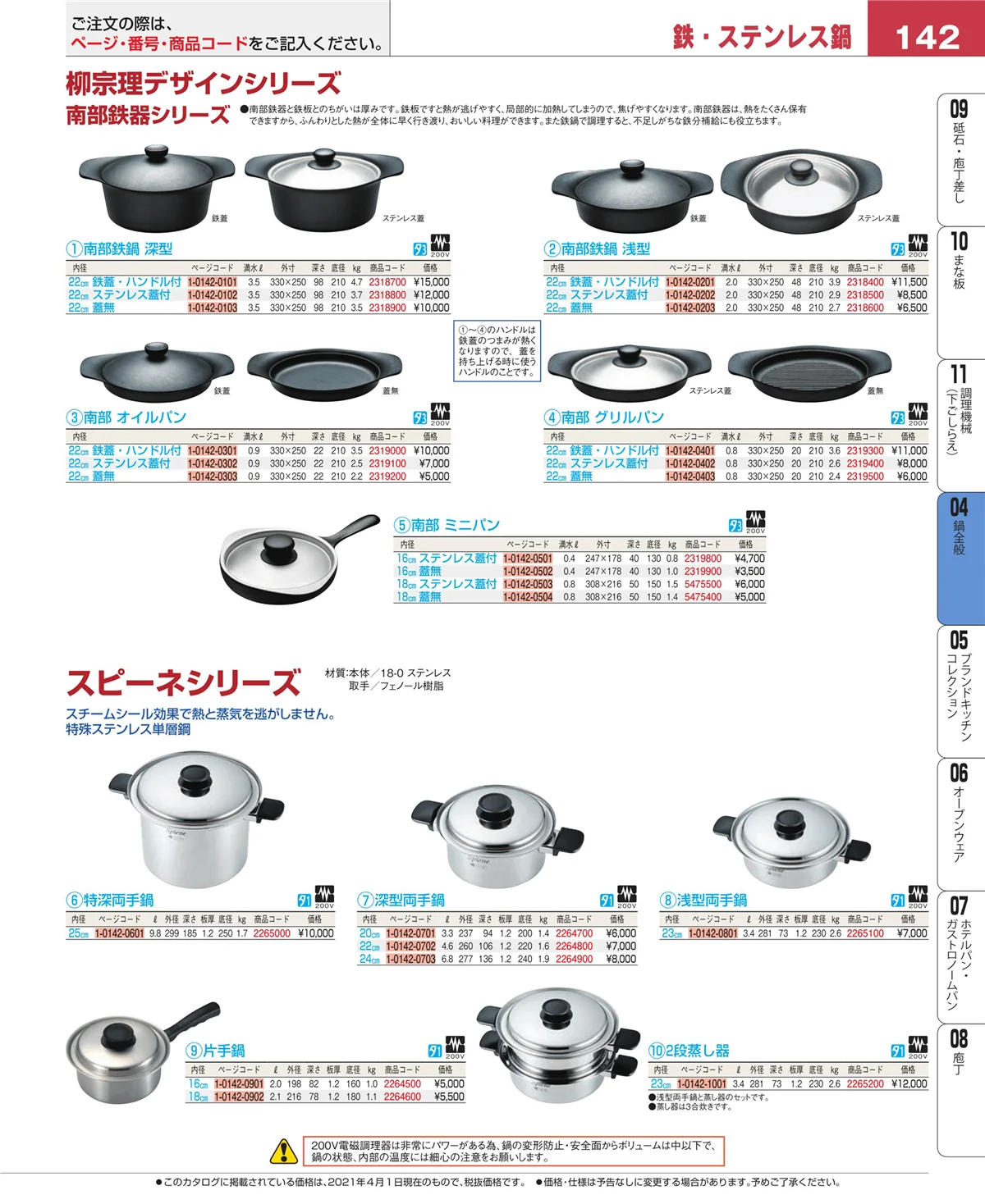 EBM業務用厨房用品カタログvol.21・ページ番号142・フライパン