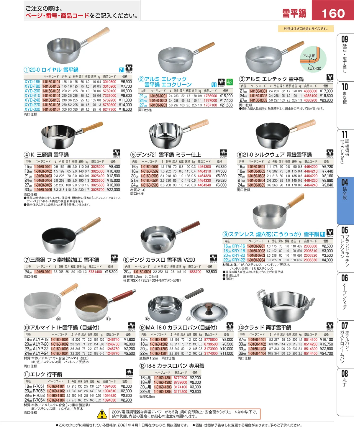EBM業務用厨房用品カタログvol.21・ページ番号160・フライパン
