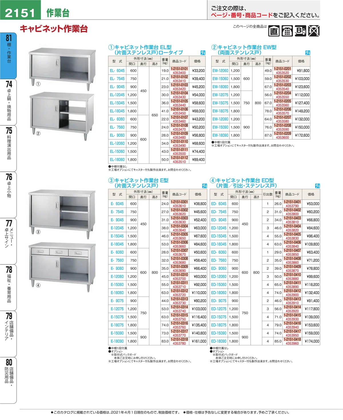 EBM業務用厨房用品カタログvol.21・ページ番号2151・店舗備品・防災用品
