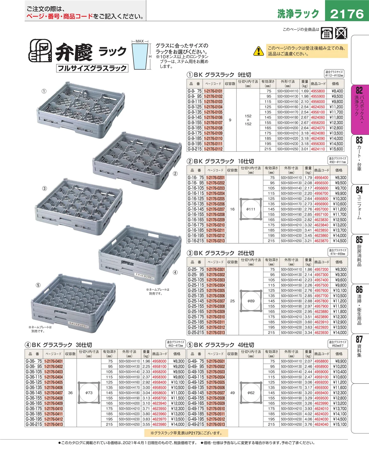 EBM業務用厨房用品カタログvol.21・ページ番号2176・棚・作業台