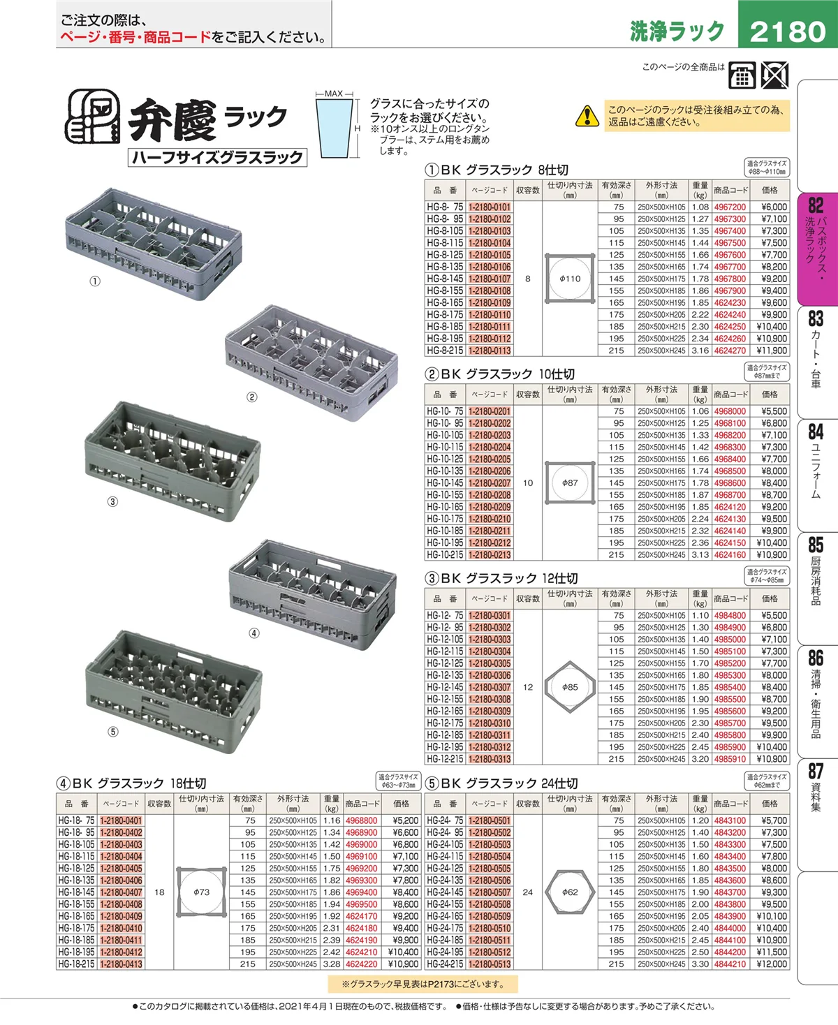 EBM業務用厨房用品カタログvol.21・ページ番号2180・棚・作業台