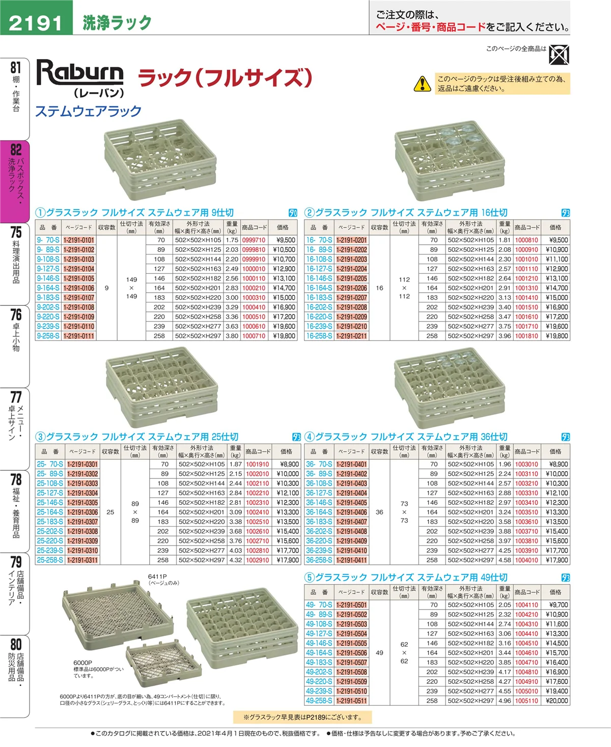 EBM業務用厨房用品カタログvol.21・ページ番号2191・棚・作業台