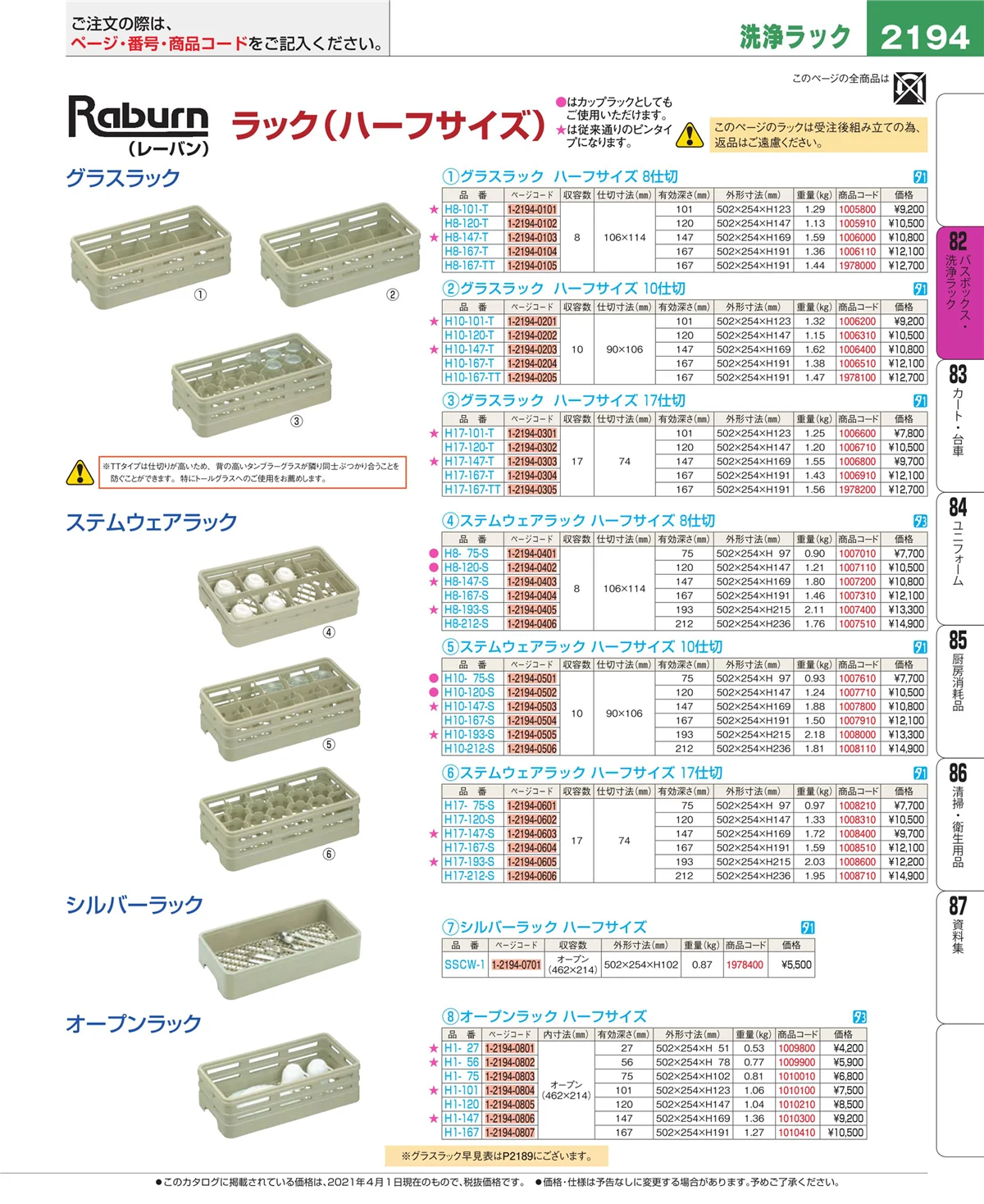 EBM業務用厨房用品カタログvol.21・ページ番号2194・棚・作業台