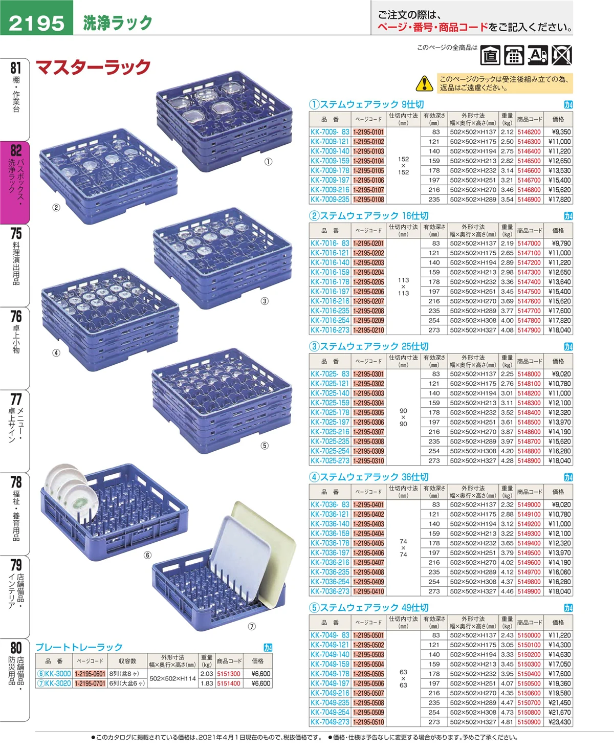 EBM業務用厨房用品カタログvol.21・ページ番号2195・棚・作業台