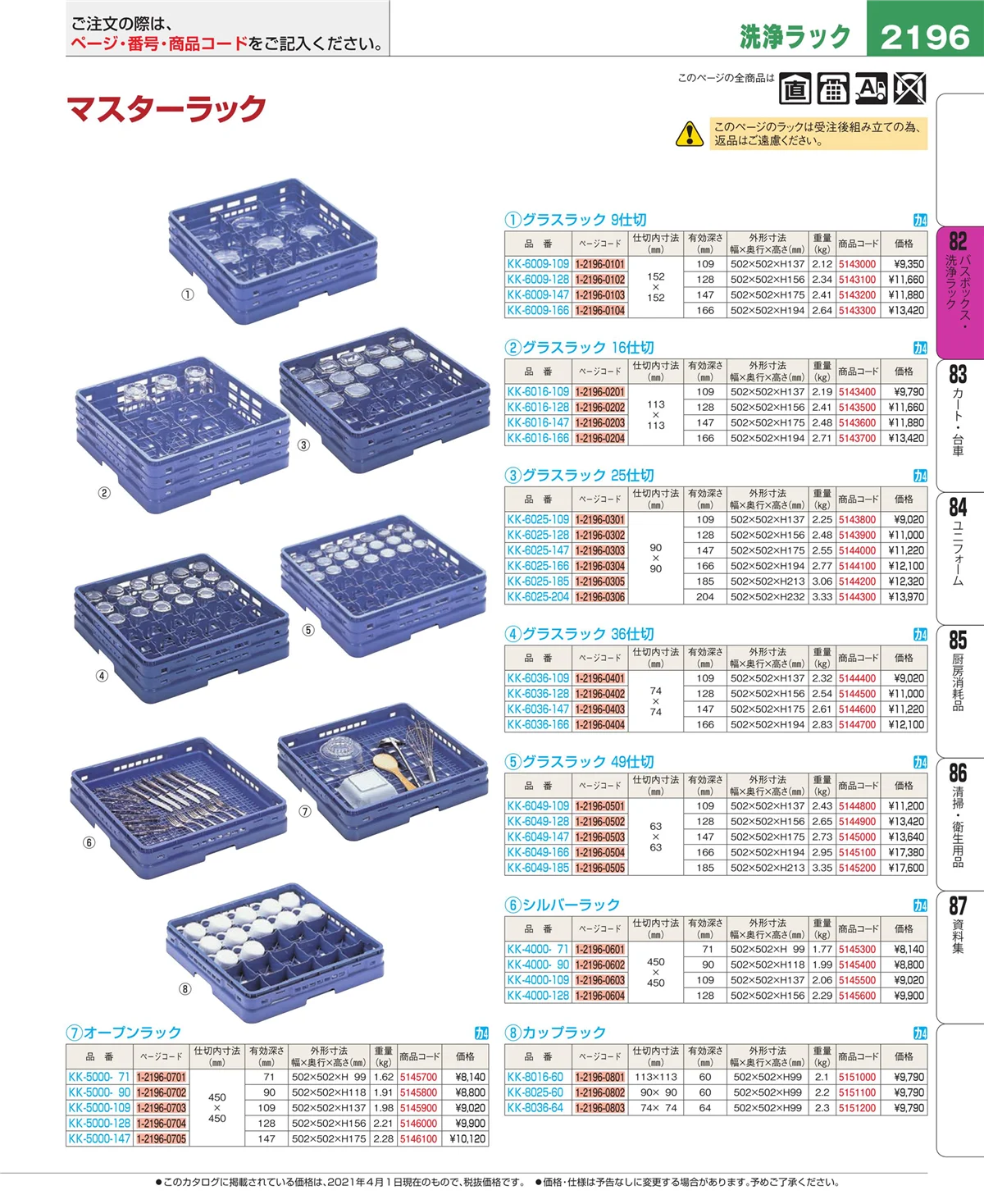 EBM業務用厨房用品カタログvol.21・ページ番号2196・棚・作業台