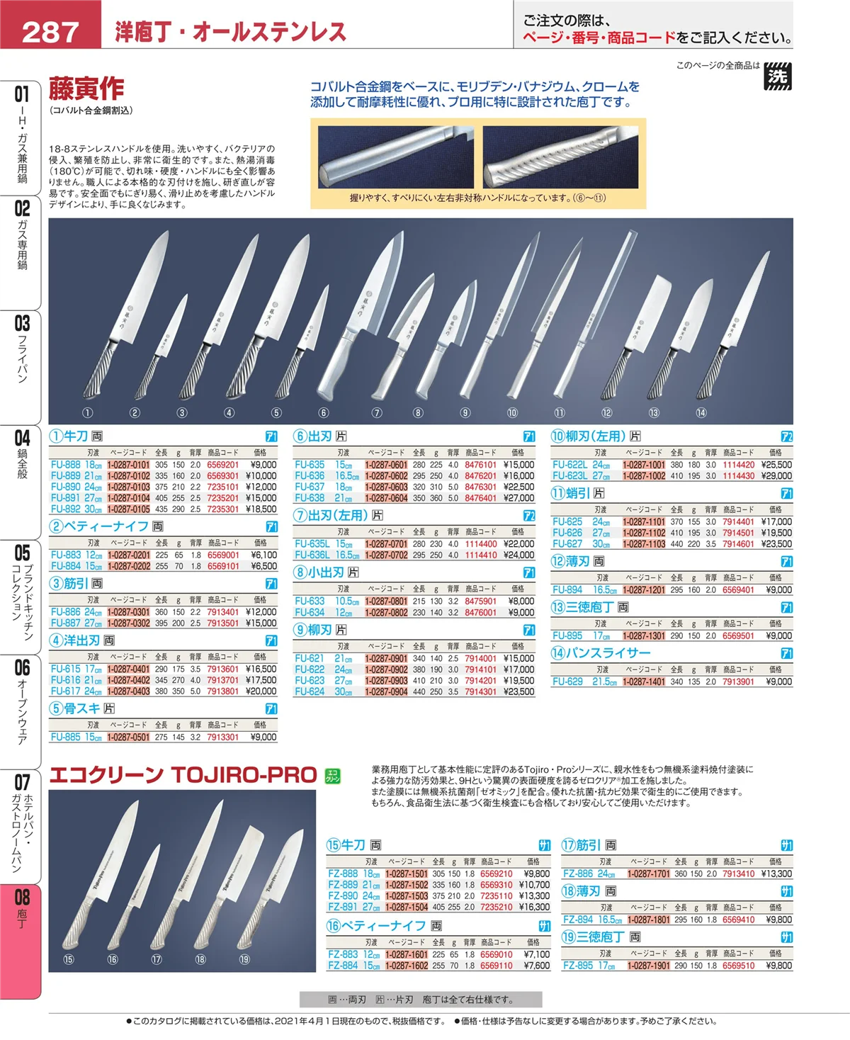 EBM業務用厨房用品カタログvol.21・ページ番号287・ホテルパン・ガストロノームパン