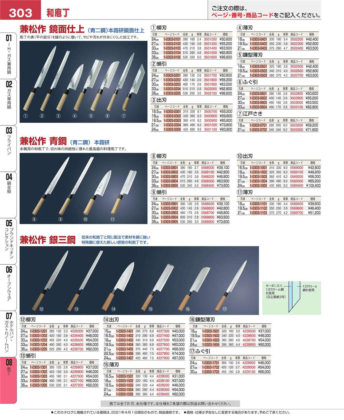 EBM業務用厨房用品カタログvol.21・ページ番号303・ホテルパン・ガストロノームパン