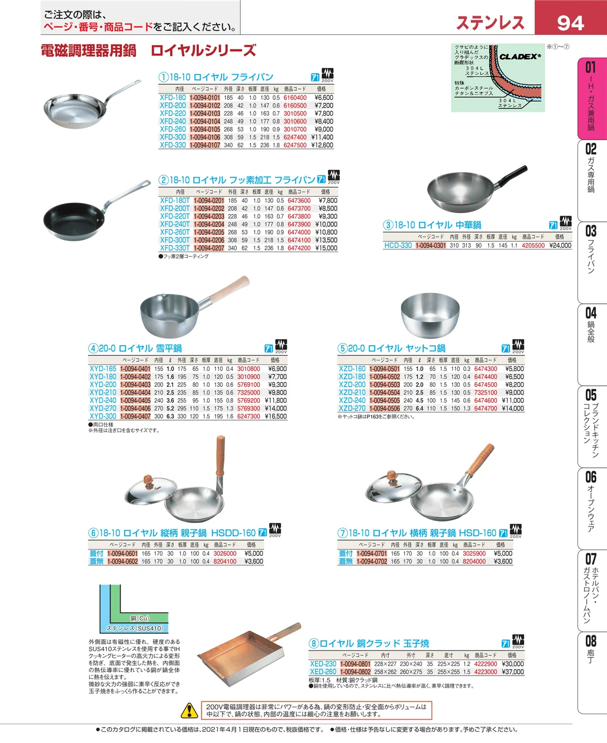 EBM業務用厨房用品カタログvol.21・ページ番号94・ＩＨ・ガス兼用鍋
