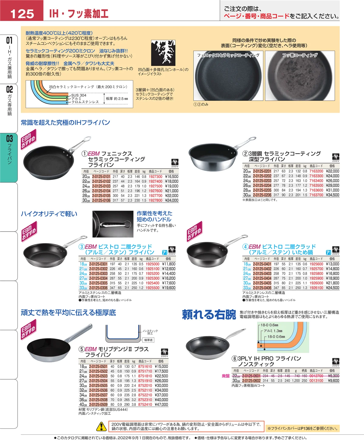 EBM業務用厨房用品カタログvol.22・ページ番号125・ガス専用鍋
