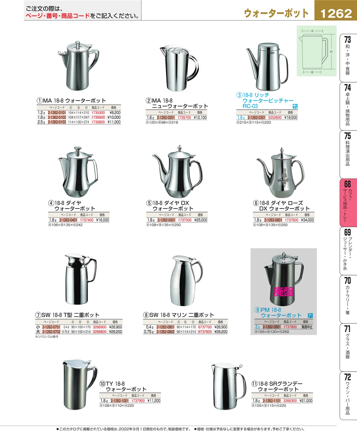 EBM業務用厨房用品カタログvol.22・ページ番号1262・ビュッフェ・宴会