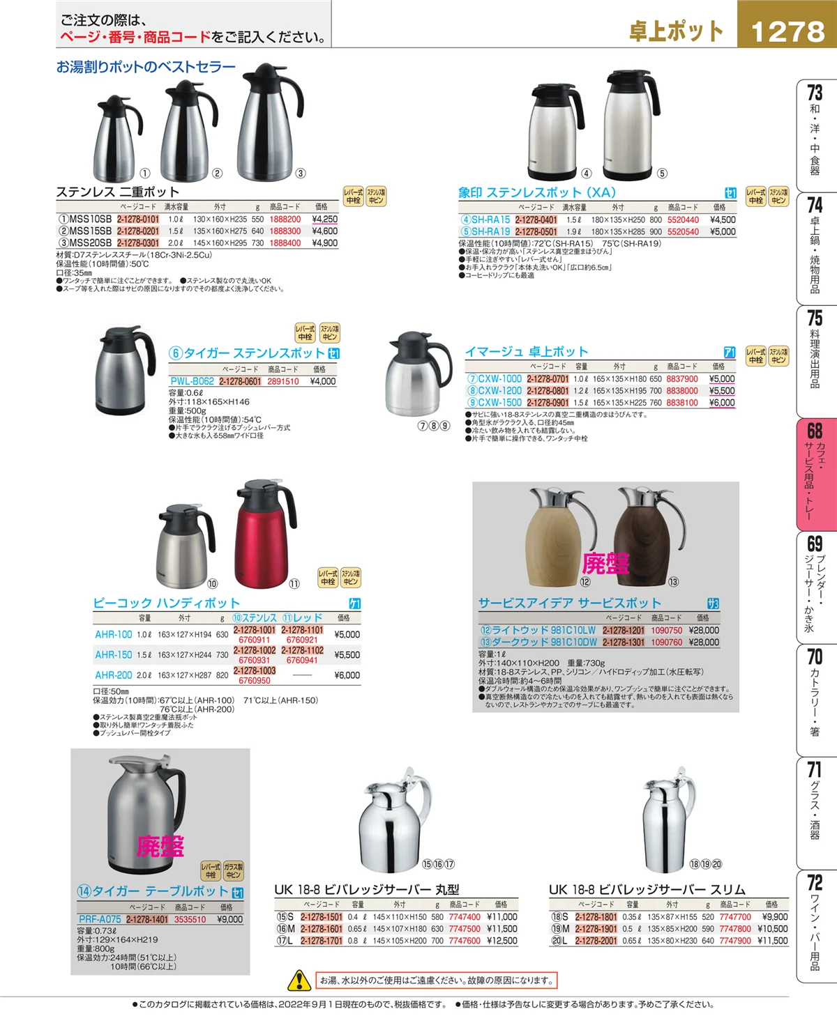 EBM業務用厨房用品カタログvol.22・ページ番号1278・ビュッフェ・宴会