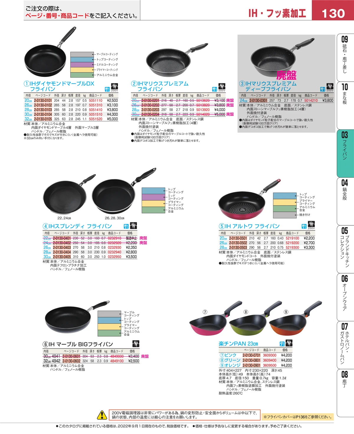 EBM業務用厨房用品カタログvol.22・ページ番号130・ガス専用鍋