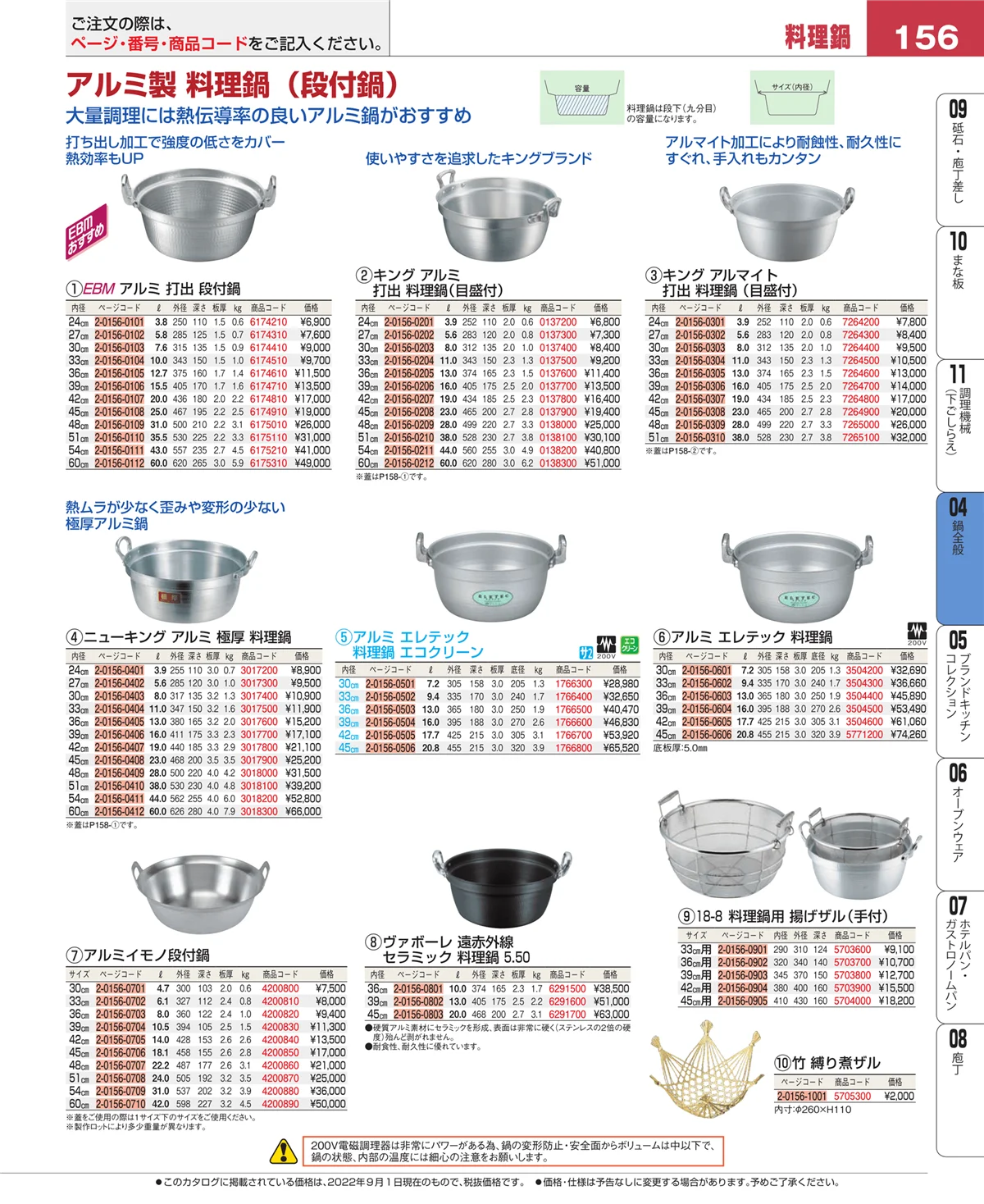 EBM業務用厨房用品カタログvol.22・ページ番号156・フライパン