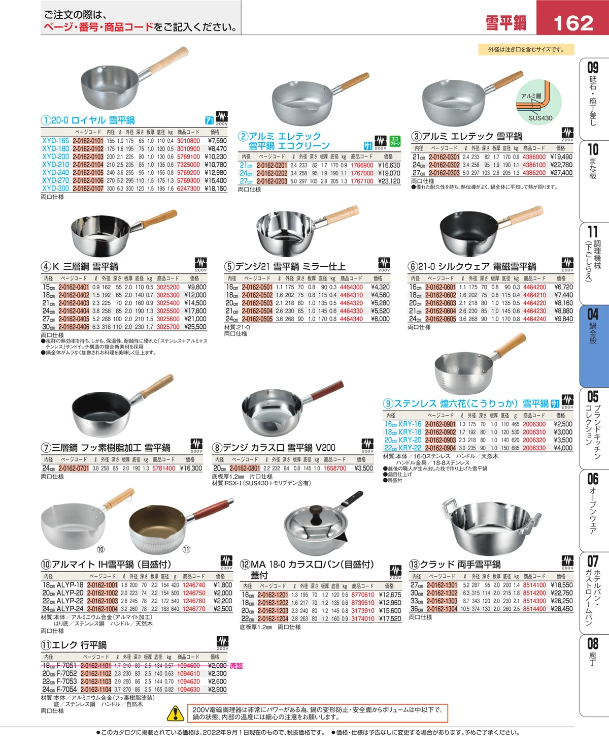 EBM業務用厨房用品カタログvol.22・ページ番号162・フライパン