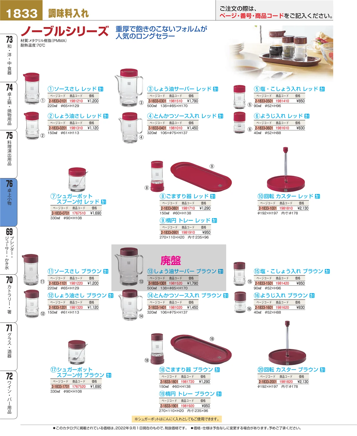 EBM業務用厨房用品カタログvol.22・ページ番号1833・料理演出用品