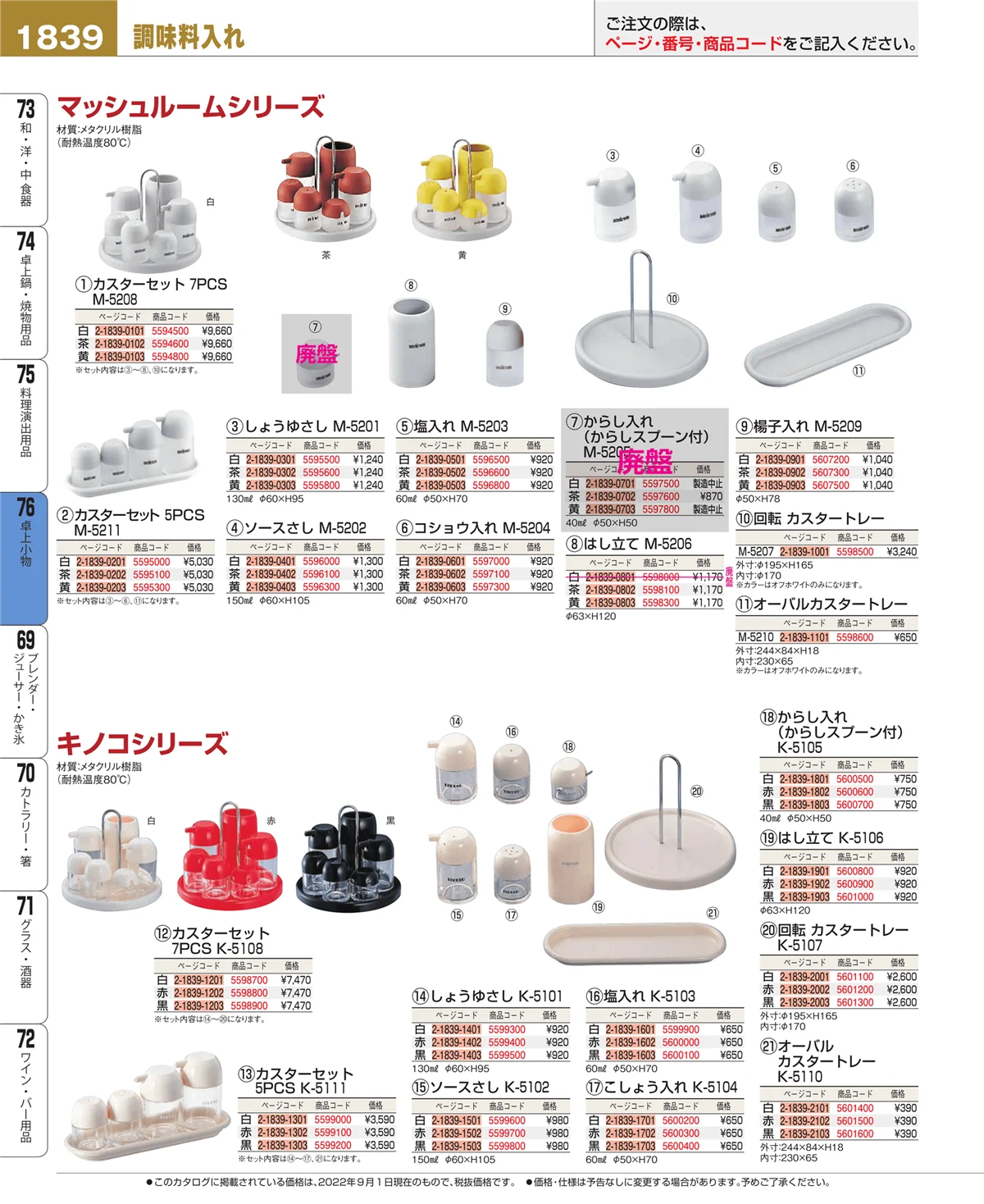 EBM業務用厨房用品カタログvol.22・ページ番号1839・料理演出用品