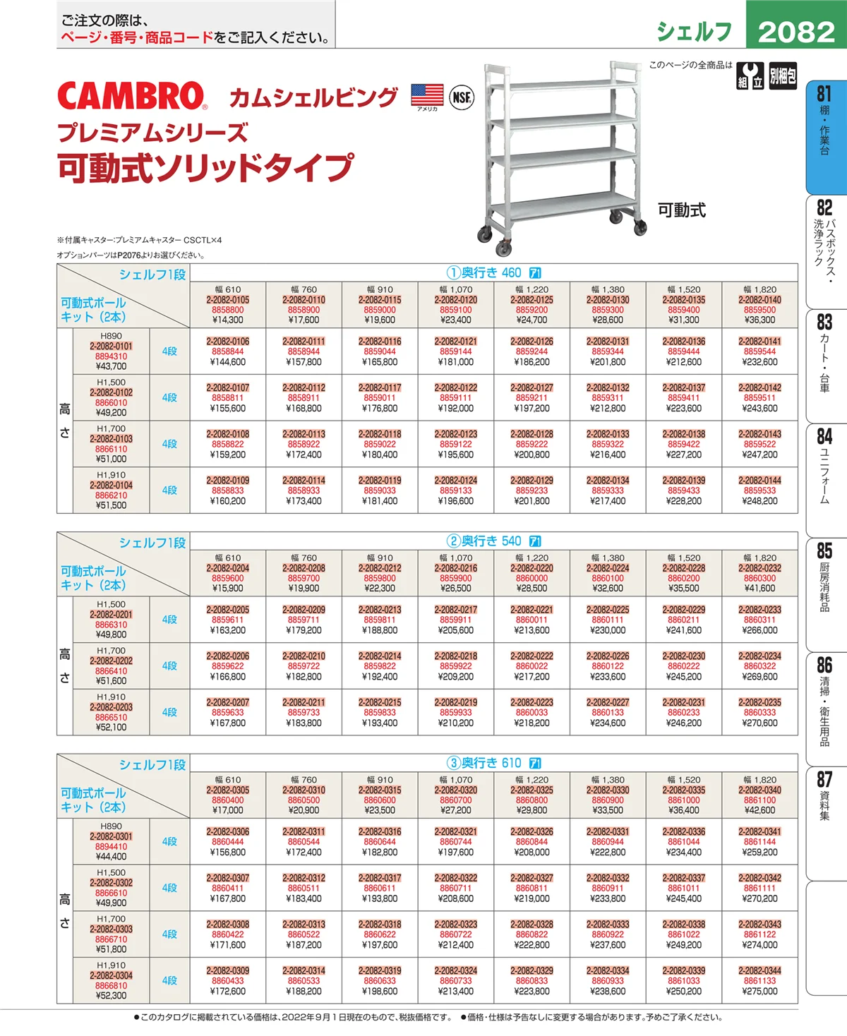 EBM業務用厨房用品カタログvol.22・ページ番号2082・店舗備品・防災用品