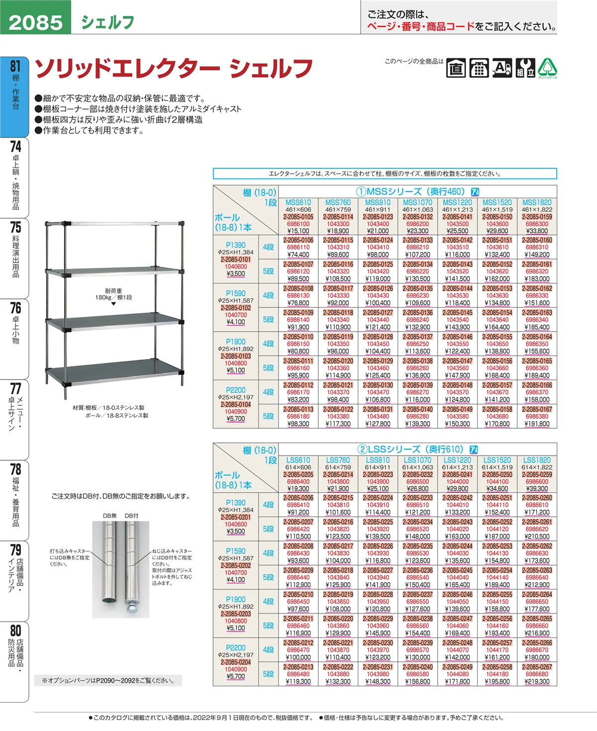 EBM業務用厨房用品カタログvol.22・ページ番号2085・店舗備品・防災用品