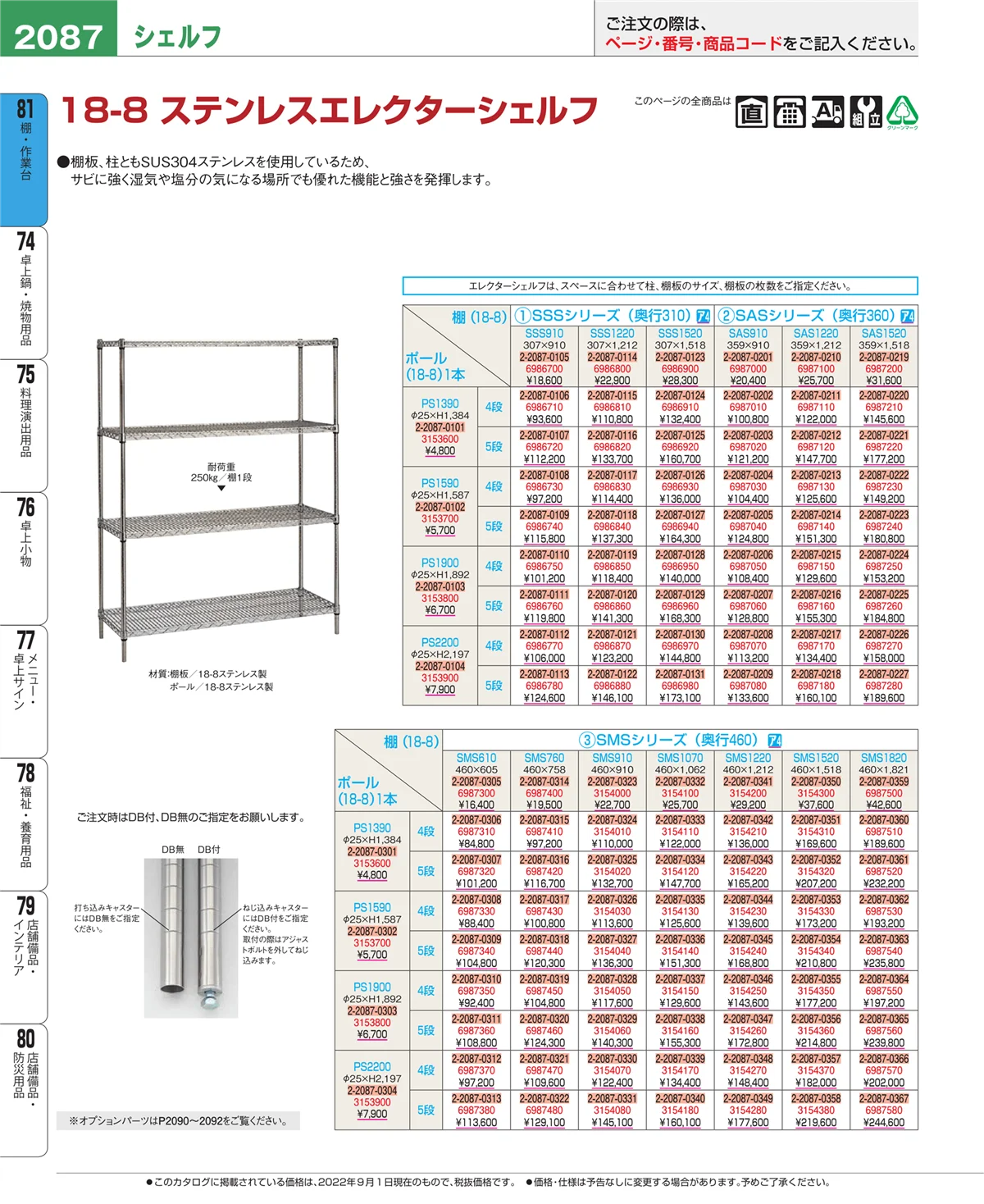 EBM業務用厨房用品カタログvol.22・ページ番号2087・店舗備品・防災用品