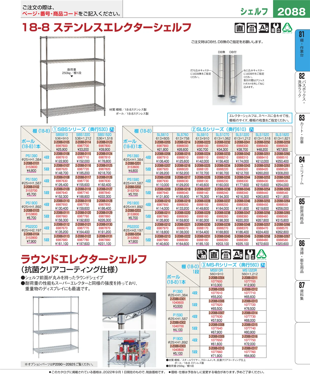 EBM業務用厨房用品カタログvol.22・ページ番号2088・店舗備品・防災用品