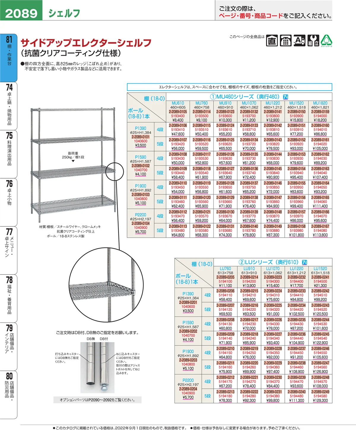EBM業務用厨房用品カタログvol.22・ページ番号2089・店舗備品・防災用品