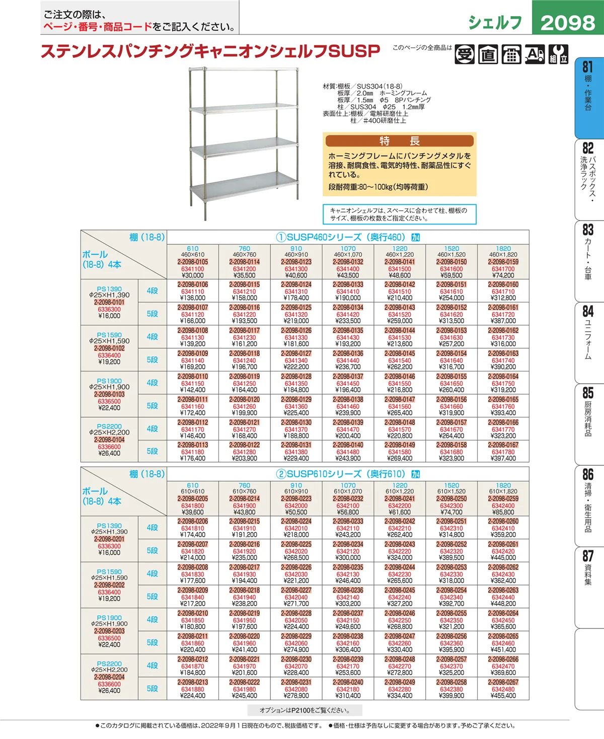 EBM業務用厨房用品カタログvol.22・ページ番号2098・店舗備品・防災用品