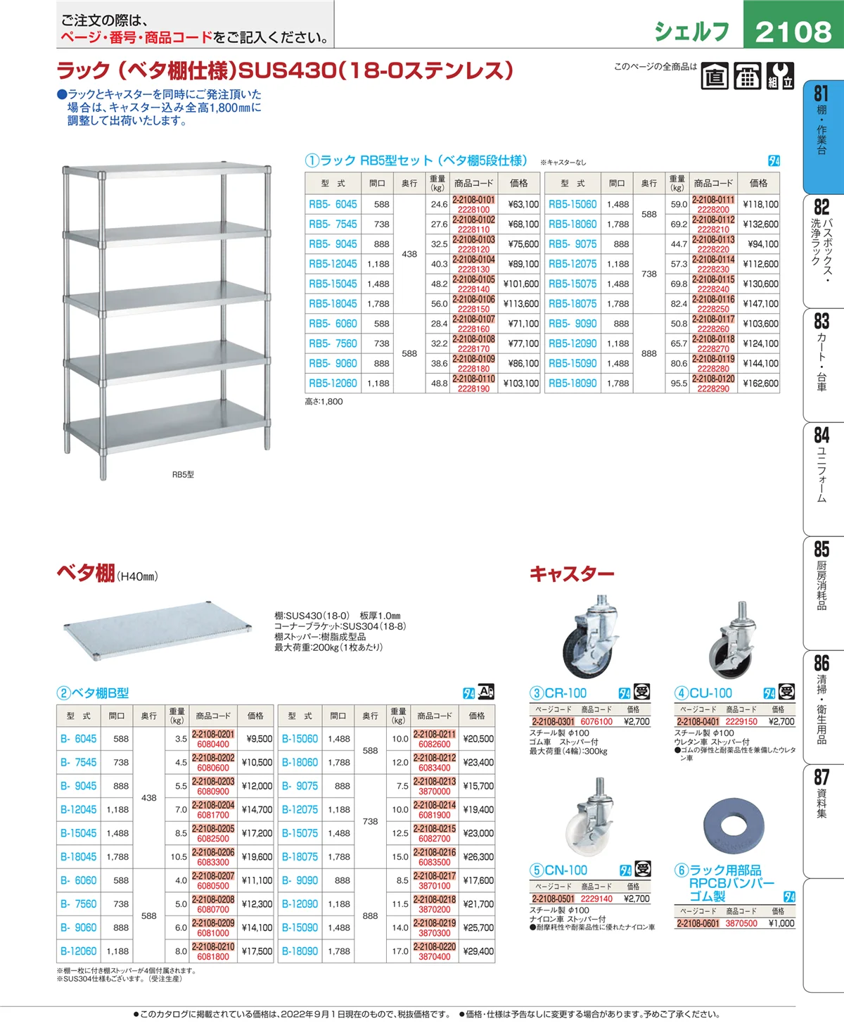 EBM業務用厨房用品カタログvol.22・ページ番号2108・店舗備品・防災用品