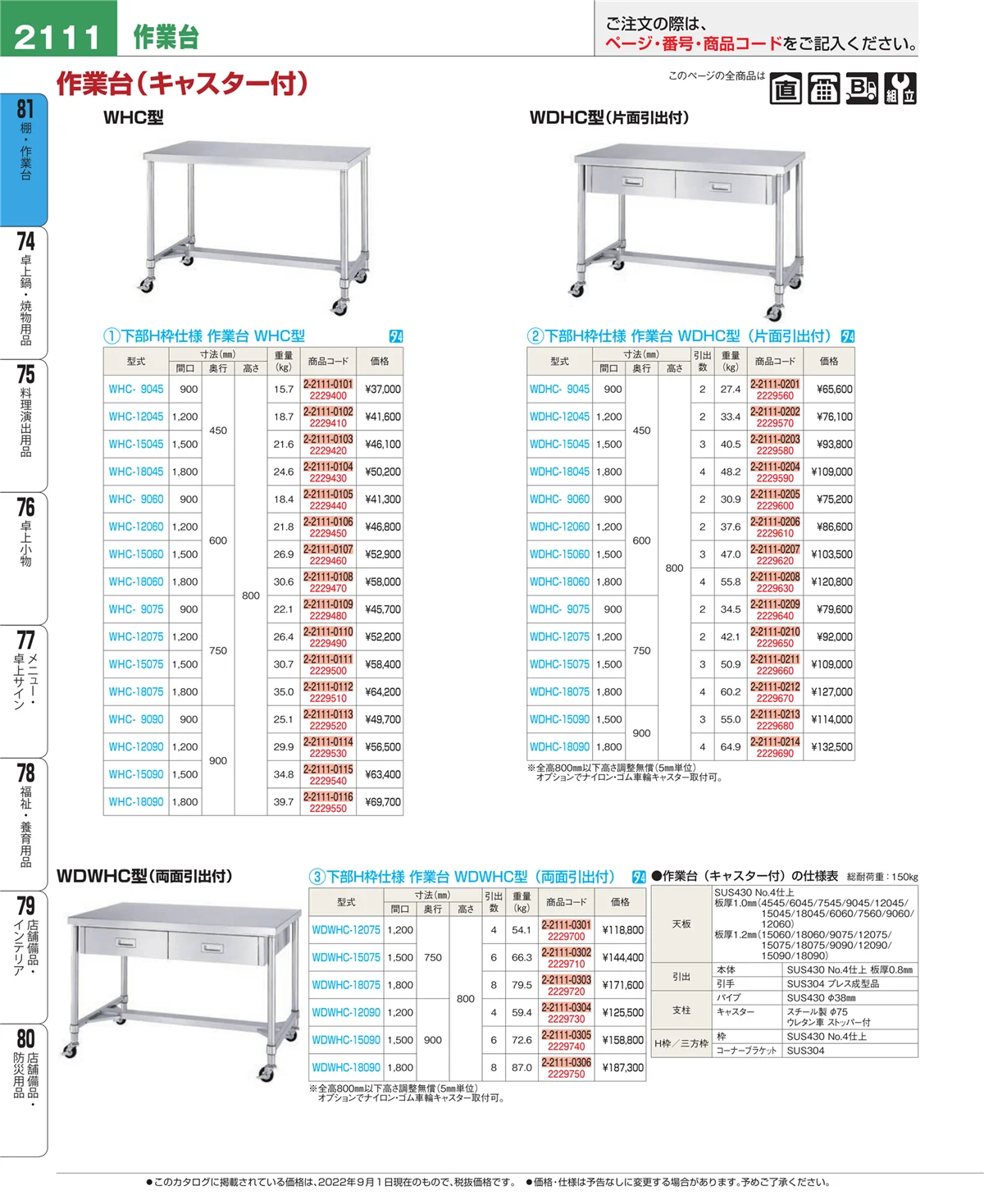 EBM業務用厨房用品カタログvol.22・ページ番号2111・店舗備品・防災用品