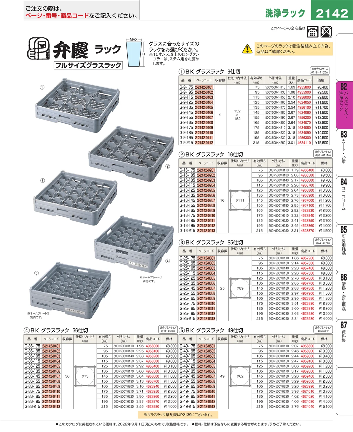 EBM業務用厨房用品カタログvol.22・ページ番号2142・棚・作業台