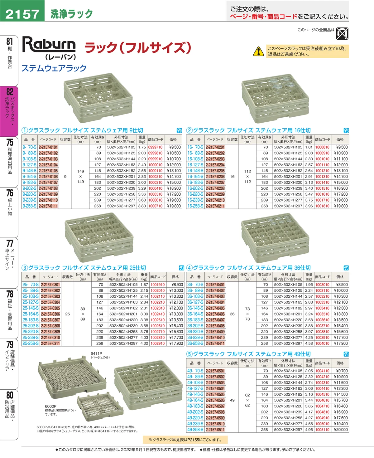 EBM業務用厨房用品カタログvol.22・ページ番号2157・棚・作業台
