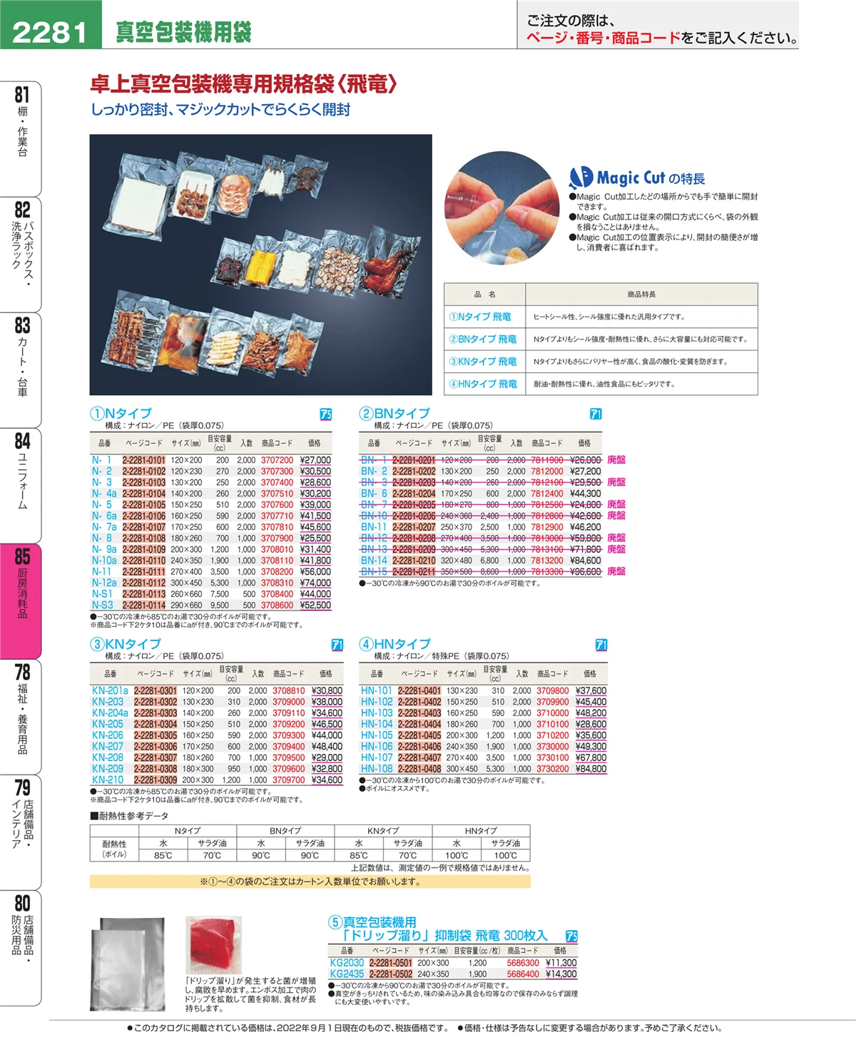 EBM業務用厨房用品カタログvol.22・ページ番号2281・ユニフォーム
