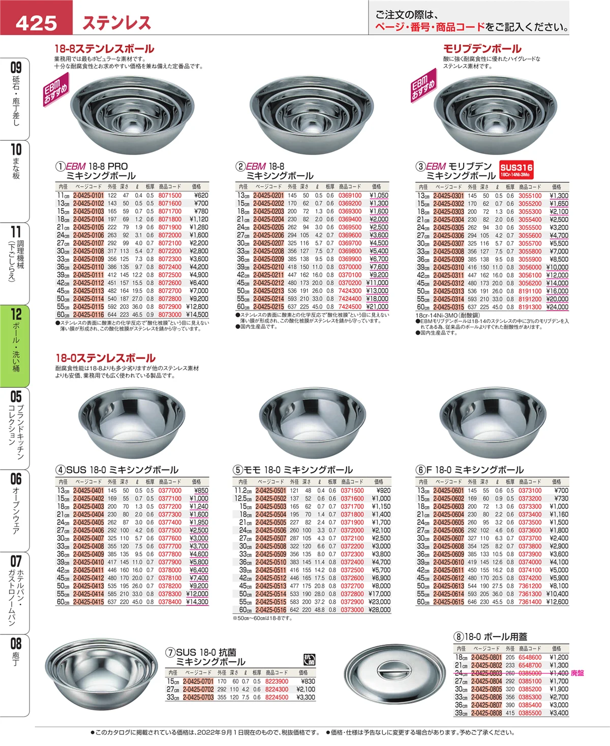 EBM業務用厨房用品カタログvol.22・ページ番号425・調理機械（下ごしらえ）