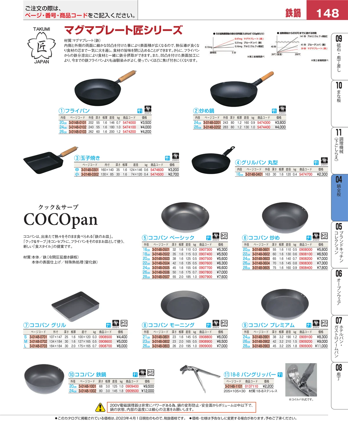 EBM業務用厨房用品カタログvol.23・ページ番号148・フライパン
