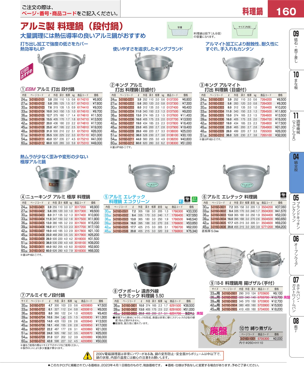 EBM業務用厨房用品カタログvol.23・ページ番号160・フライパン