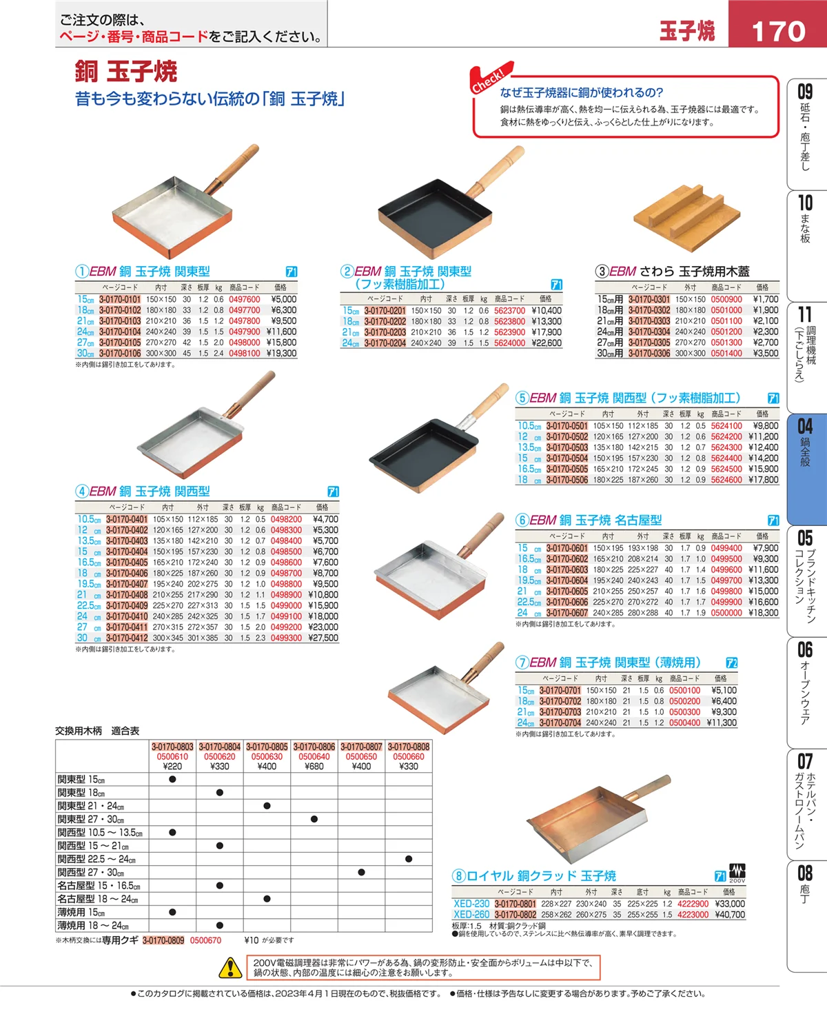 EBM業務用厨房用品カタログvol.23・ページ番号170・フライパン